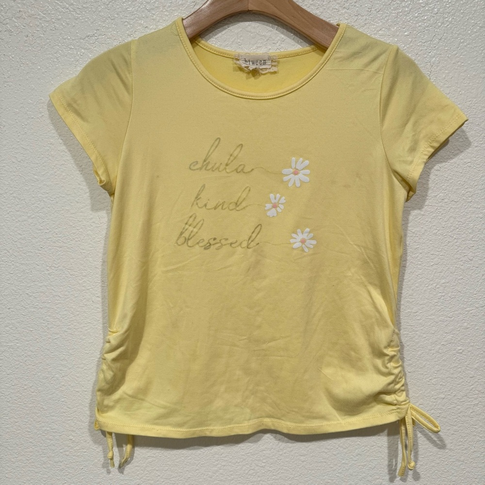 Kids Btween Girls Yellow Daisy Kind Blessed Graphic Short Sleeve T-Shirt XL 14